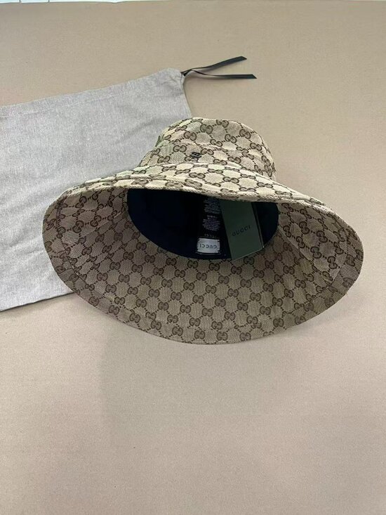 Gucci GG Monogram Bucket Hat Wide Large Brim Beige Stiff Canvas Sun Coverage main image 4